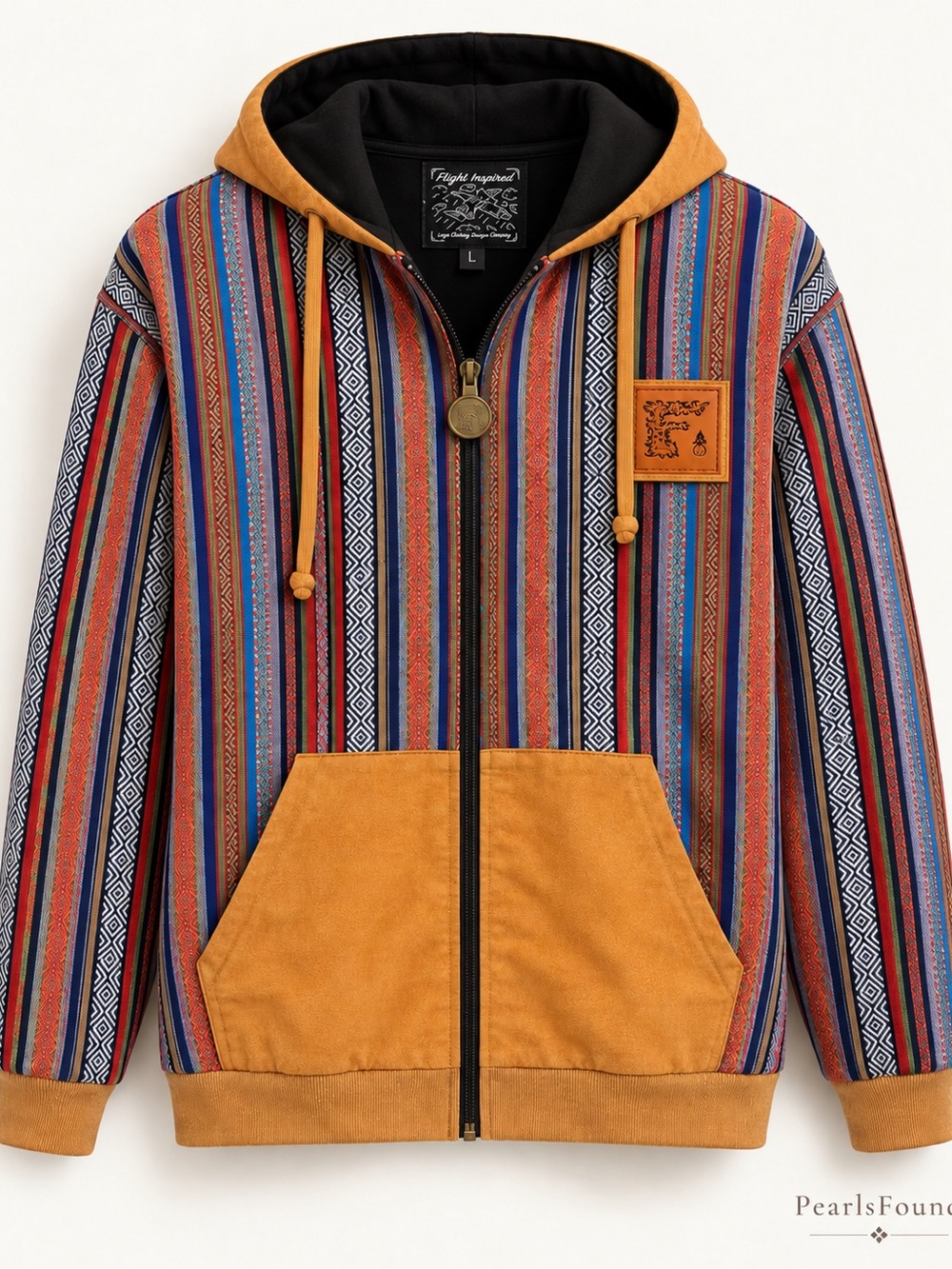 Flight Inspired Boho Aztec Zip-Up Men's Hoodie – Size L (Fits like M)